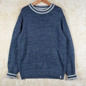 Bruzer Mens L Blue Marled Knit Sweater Crew Neck Long Sleeve Cotton Fall Fashion